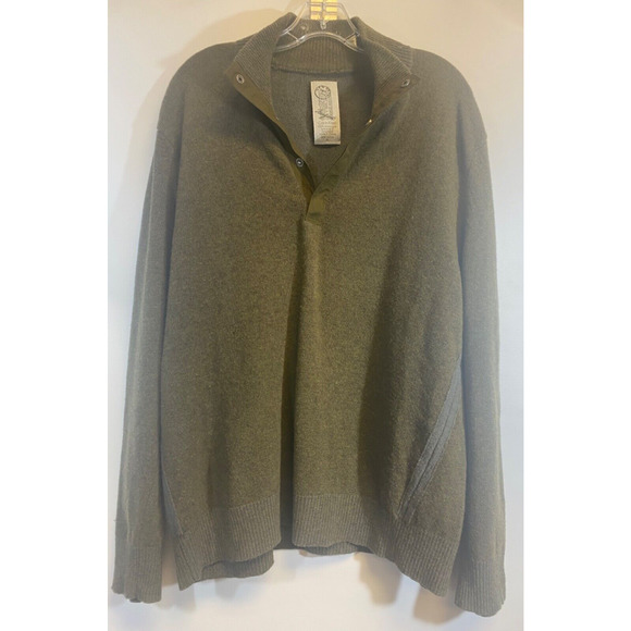 Calvin Klein Mens Sweater Size XL Green Lambswool Pullover Knit Button Collar - Picture 1 of 6